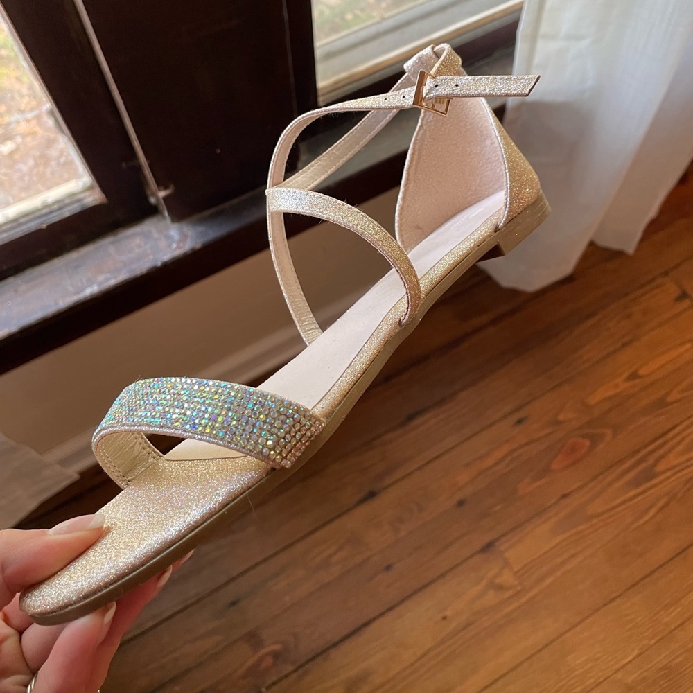 David’s Bridal Sparkly Gold Criss-Cross Sandals